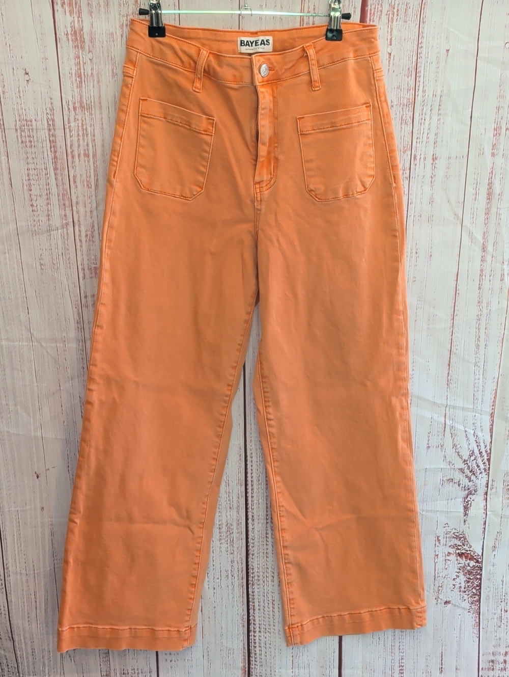 BAYEAS Orange Wide-Leg Jeans with Front Patch Pockets